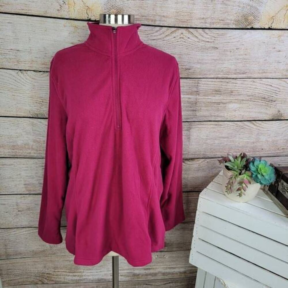 Lands End Women's Fleece Half Zip Pullover Dark Berry Pink Size 18